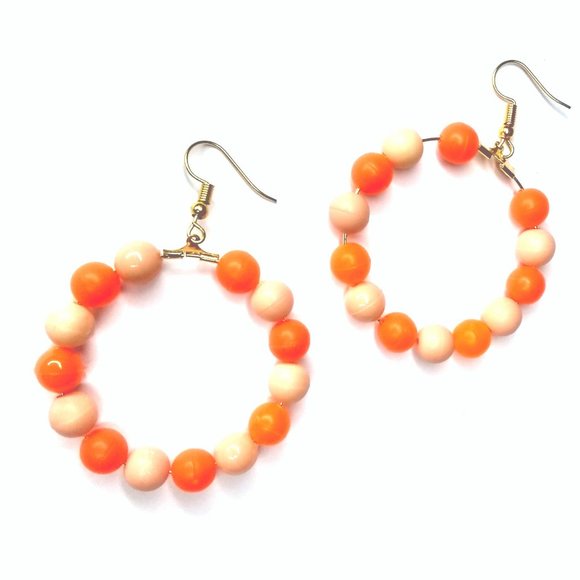 Medium Size Peach And Orange Hoop Earrings, Beaded Hoop Earrings, Colorful Hoops - Picture 7 of 7